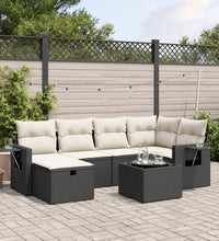 7-tlg. Garten-Sofagarnitur mit Kissen Schwarz Poly Rattan