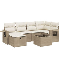 7-tlg. Garten-Sofagarnitur mit Kissen Beige Poly Rattan