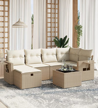 7-tlg. Garten-Sofagarnitur mit Kissen Beige Poly Rattan