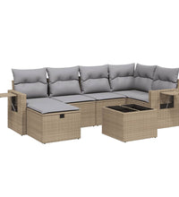 7-tlg. Garten-Sofagarnitur mit Kissen Beige Poly Rattan