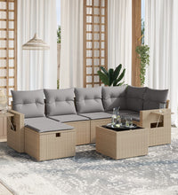 7-tlg. Garten-Sofagarnitur mit Kissen Beige Poly Rattan