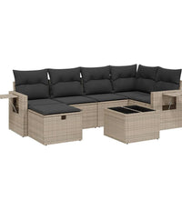 7-tlg. Garten-Sofagarnitur mit Kissen Grau Poly Rattan