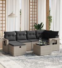 7-tlg. Garten-Sofagarnitur mit Kissen Grau Poly Rattan