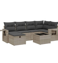 7-tlg. Garten-Sofagarnitur mit Kissen Hellgrau Poly Rattan