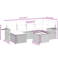 7-tlg. Garten-Sofagarnitur mit Kissen Hellgrau Poly Rattan