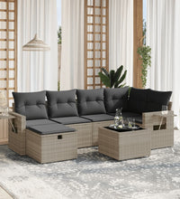 7-tlg. Garten-Sofagarnitur mit Kissen Hellgrau Poly Rattan