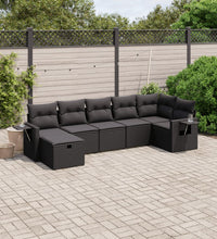 7-tlg. Garten-Sofagarnitur mit Kissen Schwarz Poly Rattan