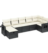 7-tlg. Garten-Sofagarnitur mit Kissen Schwarz Poly Rattan