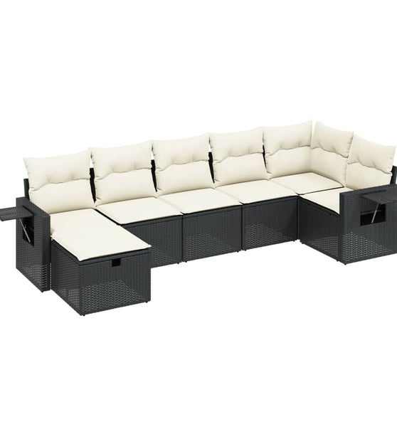 7-tlg. Garten-Sofagarnitur mit Kissen Schwarz Poly Rattan