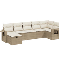 7-tlg. Garten-Sofagarnitur mit Kissen Beige Poly Rattan