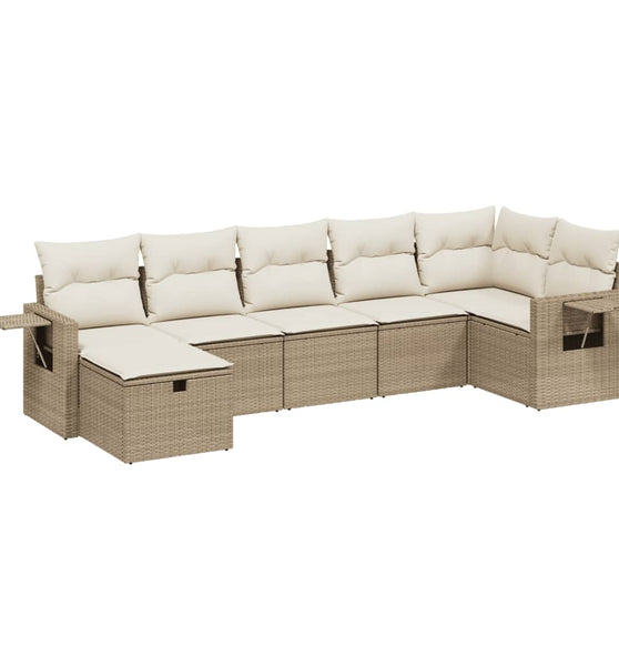 7-tlg. Garten-Sofagarnitur mit Kissen Beige Poly Rattan