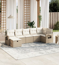7-tlg. Garten-Sofagarnitur mit Kissen Beige Poly Rattan