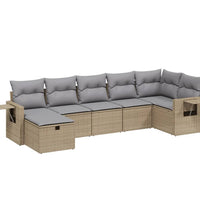 7-tlg. Garten-Sofagarnitur mit Kissen Beige Poly Rattan