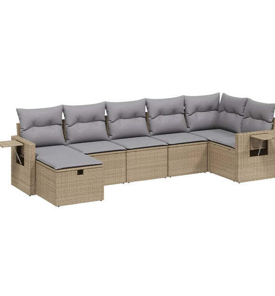 7-tlg. Garten-Sofagarnitur mit Kissen Beige Poly Rattan