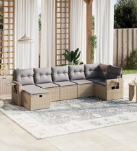 7-tlg. Garten-Sofagarnitur mit Kissen Beige Poly Rattan