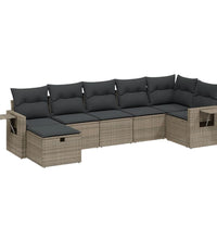 7-tlg. Garten-Sofagarnitur mit Kissen Grau Poly Rattan