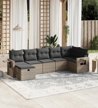7-tlg. Garten-Sofagarnitur mit Kissen Grau Poly Rattan