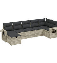 7-tlg. Garten-Sofagarnitur mit Kissen Hellgrau Poly Rattan