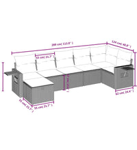 7-tlg. Garten-Sofagarnitur mit Kissen Hellgrau Poly Rattan