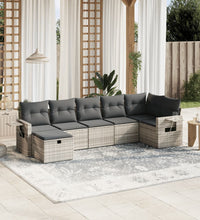 7-tlg. Garten-Sofagarnitur mit Kissen Hellgrau Poly Rattan