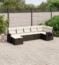 7-tlg. Garten-Sofagarnitur mit Kissen Braun Poly Rattan