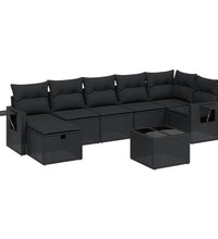 8-tlg. Garten-Sofagarnitur mit Kissen Schwarz Poly Rattan