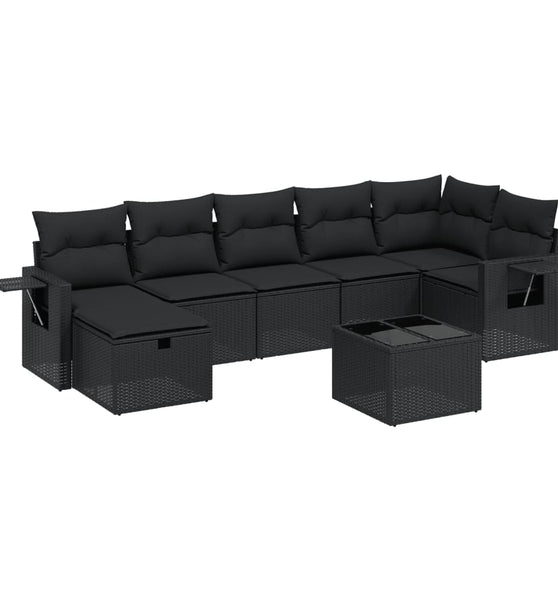 8-tlg. Garten-Sofagarnitur mit Kissen Schwarz Poly Rattan