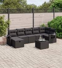 8-tlg. Garten-Sofagarnitur mit Kissen Schwarz Poly Rattan