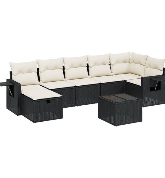 8-tlg. Garten-Sofagarnitur mit Kissen Schwarz Poly Rattan
