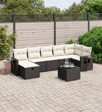 8-tlg. Garten-Sofagarnitur mit Kissen Schwarz Poly Rattan