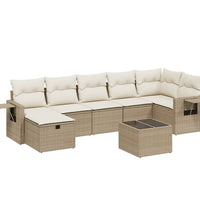 8-tlg. Garten-Sofagarnitur mit Kissen Beige Poly Rattan