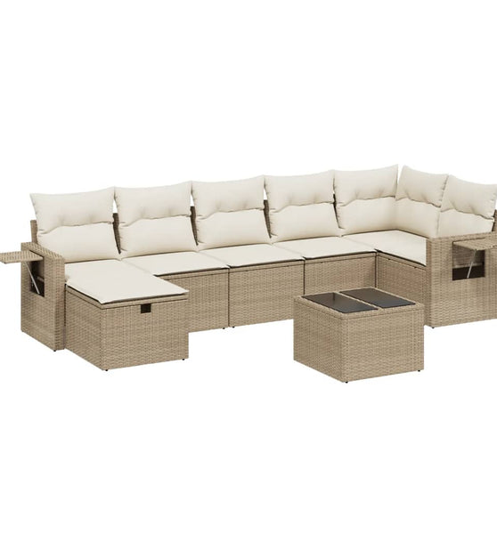 8-tlg. Garten-Sofagarnitur mit Kissen Beige Poly Rattan