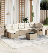 8-tlg. Garten-Sofagarnitur mit Kissen Beige Poly Rattan