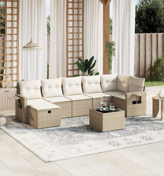 8-tlg. Garten-Sofagarnitur mit Kissen Beige Poly Rattan