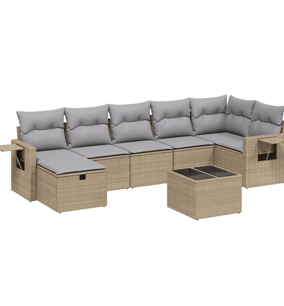 8-tlg. Garten-Sofagarnitur mit Kissen Beige Poly Rattan