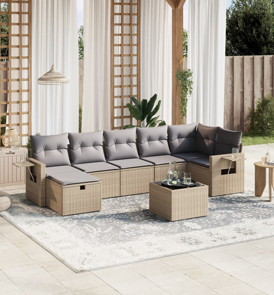 8-tlg. Garten-Sofagarnitur mit Kissen Beige Poly Rattan