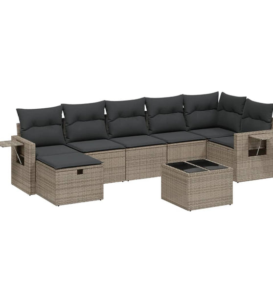 8-tlg. Garten-Sofagarnitur mit Kissen Grau Poly Rattan