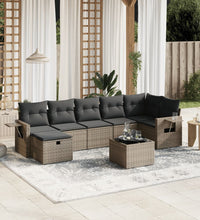 8-tlg. Garten-Sofagarnitur mit Kissen Grau Poly Rattan
