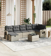 8-tlg. Garten-Sofagarnitur mit Kissen Hellgrau Poly Rattan