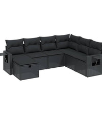 7-tlg. Garten-Sofagarnitur mit Kissen Schwarz Poly Rattan