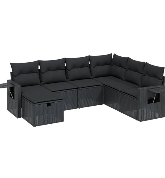 7-tlg. Garten-Sofagarnitur mit Kissen Schwarz Poly Rattan
