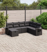 7-tlg. Garten-Sofagarnitur mit Kissen Schwarz Poly Rattan