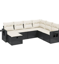 7-tlg. Garten-Sofagarnitur mit Kissen Schwarz Poly Rattan