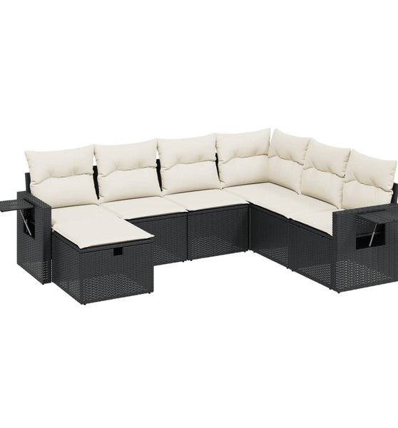 7-tlg. Garten-Sofagarnitur mit Kissen Schwarz Poly Rattan