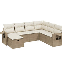 7-tlg. Garten-Sofagarnitur mit Kissen Beige Poly Rattan