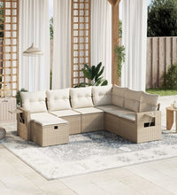 7-tlg. Garten-Sofagarnitur mit Kissen Beige Poly Rattan
