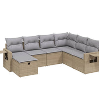 7-tlg. Garten-Sofagarnitur mit Kissen Beige Poly Rattan