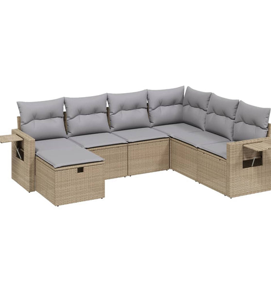7-tlg. Garten-Sofagarnitur mit Kissen Beige Poly Rattan