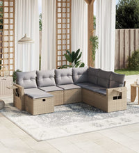 7-tlg. Garten-Sofagarnitur mit Kissen Beige Poly Rattan
