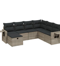 7-tlg. Garten-Sofagarnitur mit Kissen Grau Poly Rattan